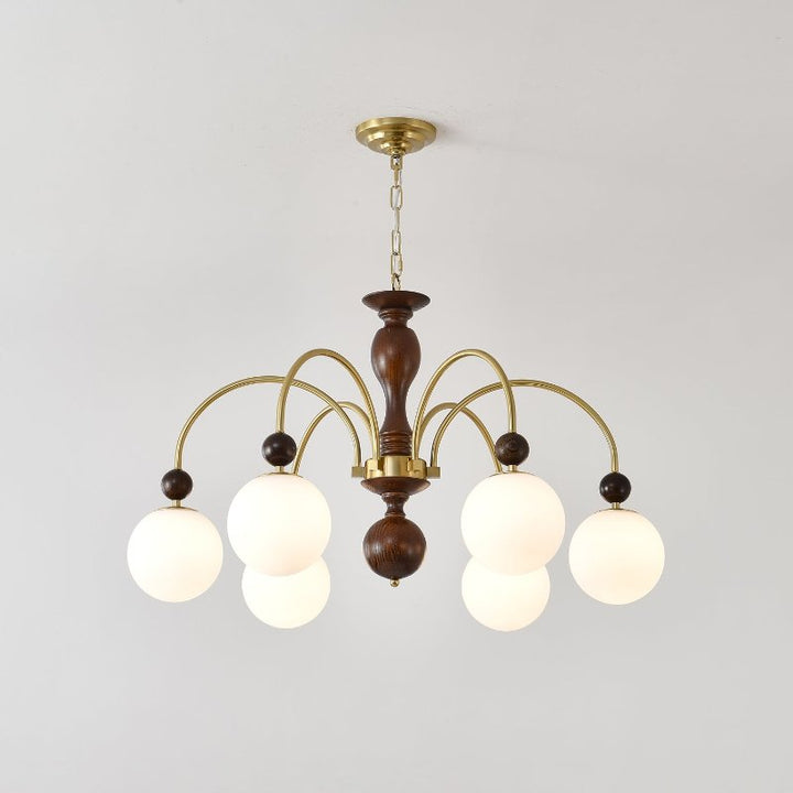 Lustra Suspension Lampe Globe en Noyer et Laiton Vintage - Neutralighting