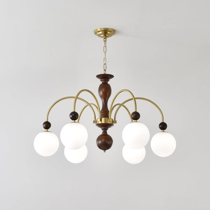 Lustra Suspension Lampe Globe en Noyer et Laiton Vintage - Neutralighting