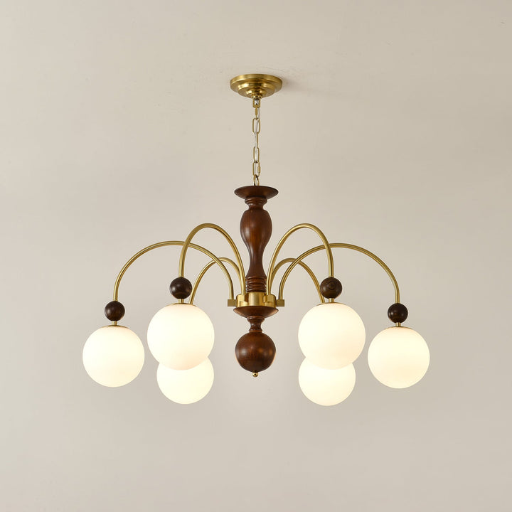 Lustra Suspension Lampe Globe en Noyer et Laiton Vintage - Neutralighting