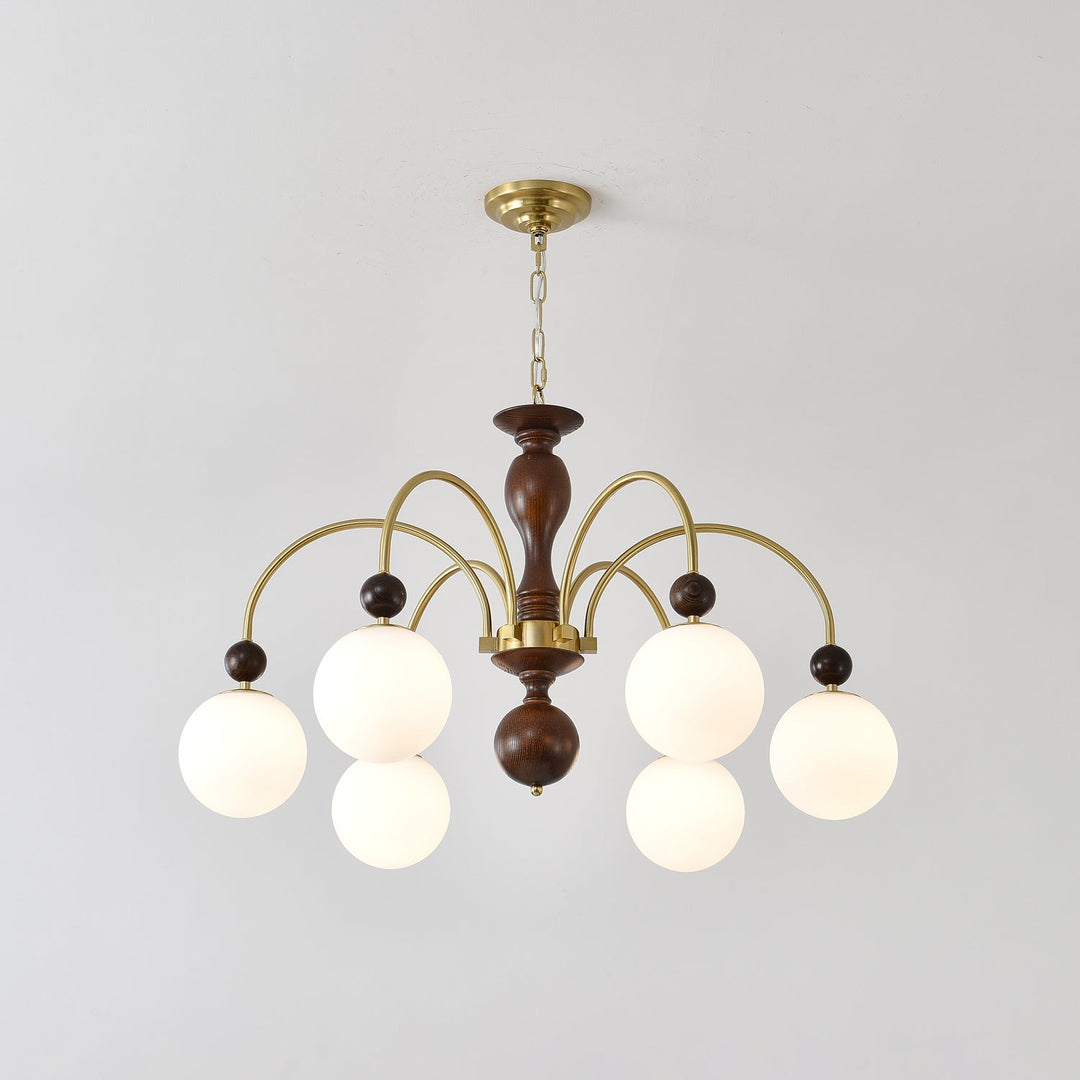 Lustra Suspension Lampe Globe en Noyer et Laiton Vintage - Neutralighting