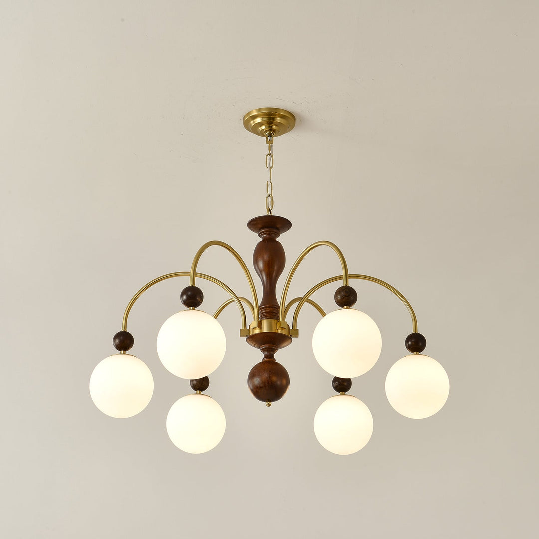 Lustra Suspension Lampe Globe en Noyer et Laiton Vintage - Neutralighting