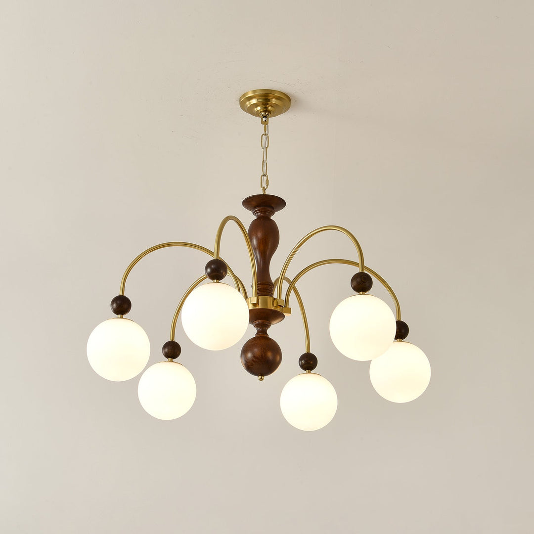 Lustra Suspension Lampe Globe en Noyer et Laiton Vintage - Neutralighting