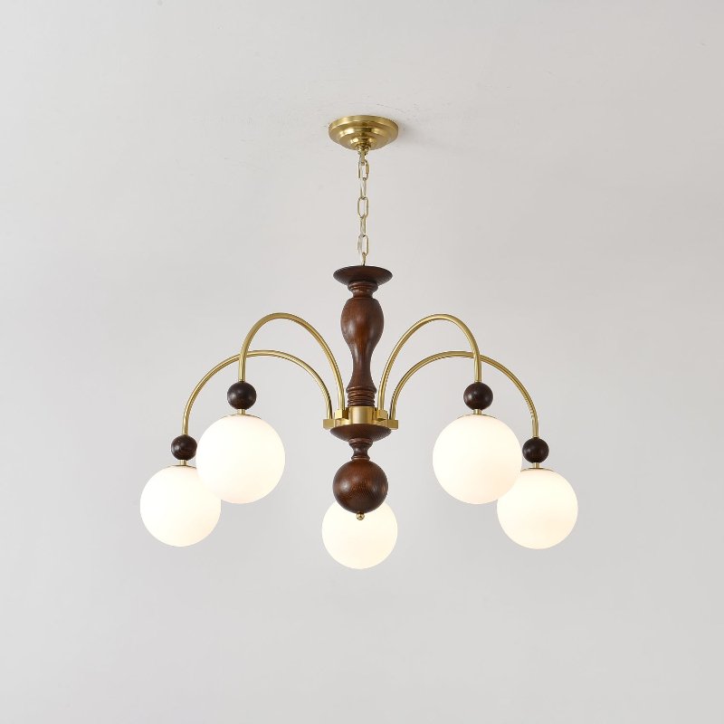 Lustra Suspension Lampe Globe en Noyer et Laiton Vintage - Neutralighting