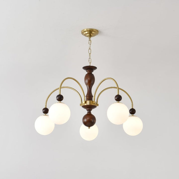 Lustra Suspension Lampe Globe en Noyer et Laiton Vintage - Neutralighting