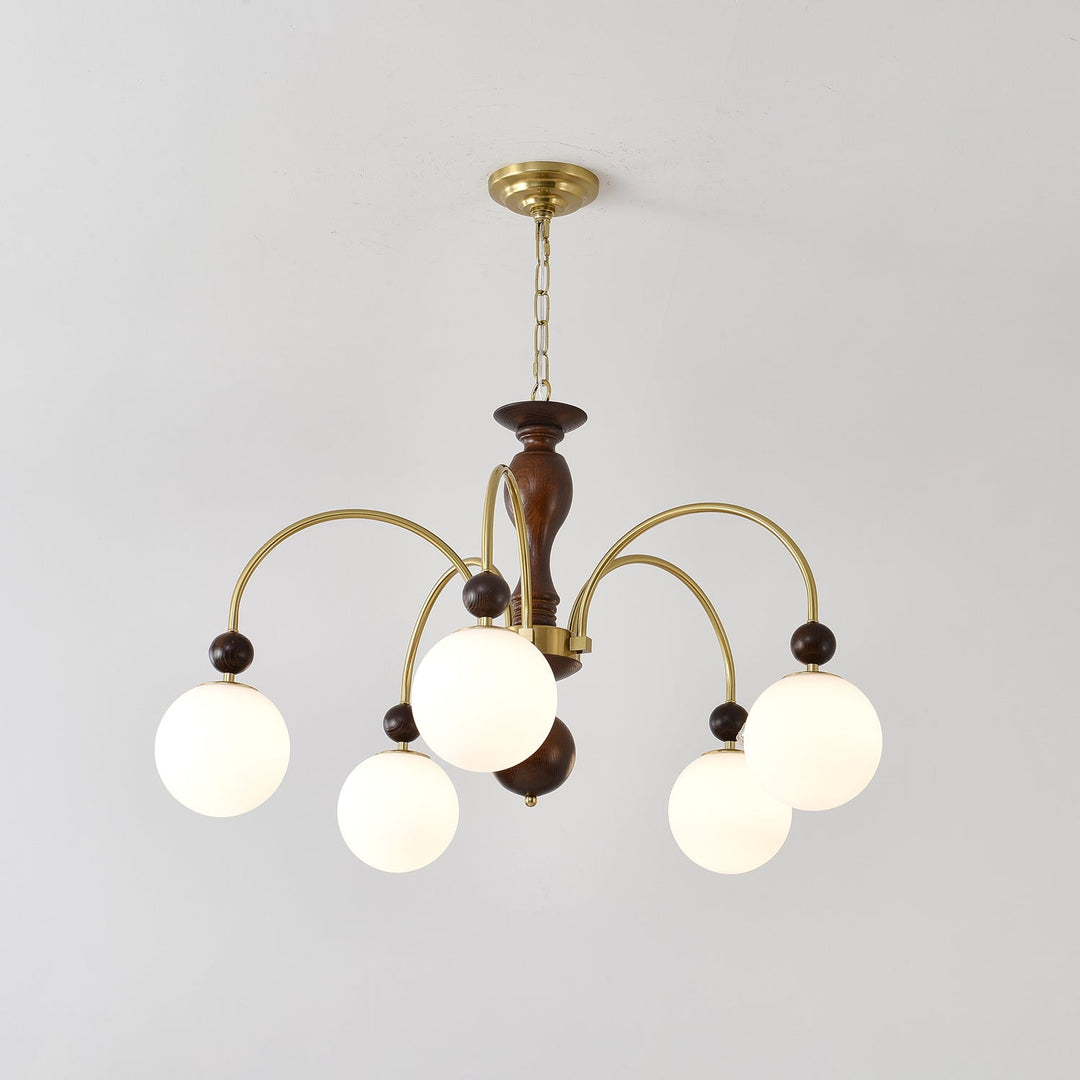 Lustra Suspension Lampe Globe en Noyer et Laiton Vintage - Neutralighting