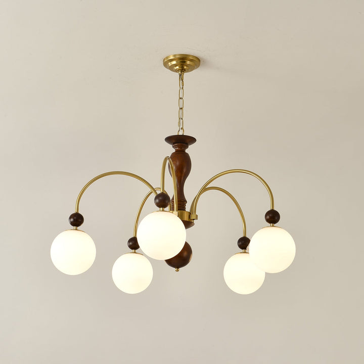 Lustra Suspension Lampe Globe en Noyer et Laiton Vintage - Neutralighting