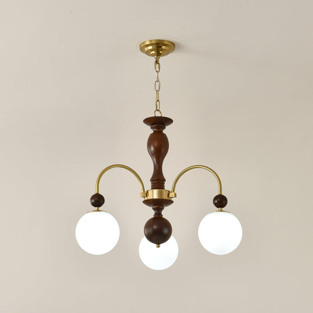Lustra Suspension Lampe Globe en Noyer et Laiton Vintage - Neutralighting