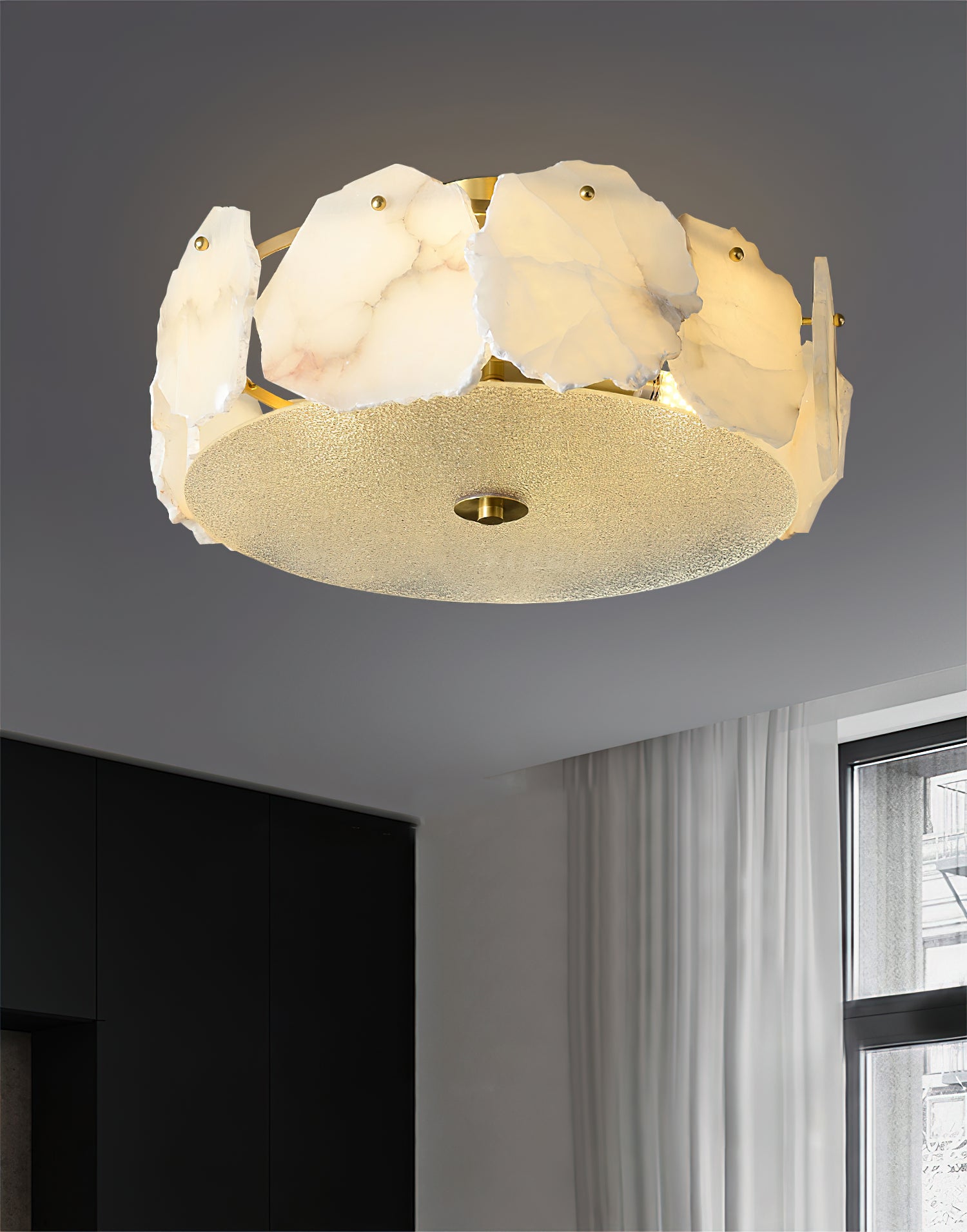 Zoruvys Sophistiqué Disque Plat Albâtre Verre Plafonnier - Neutralighting
