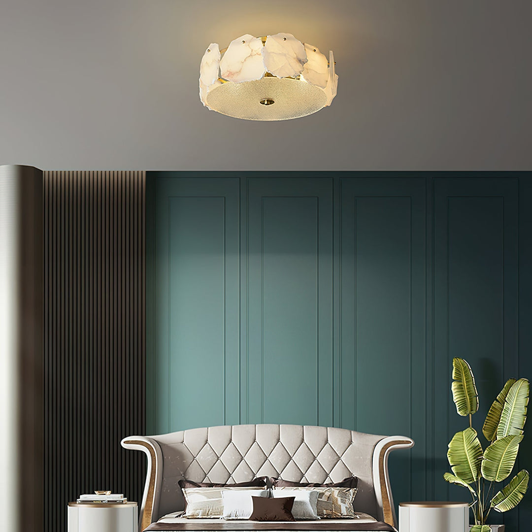 Zoruvys Sophistiqué Disque Plat Albâtre Verre Plafonnier - Neutralighting