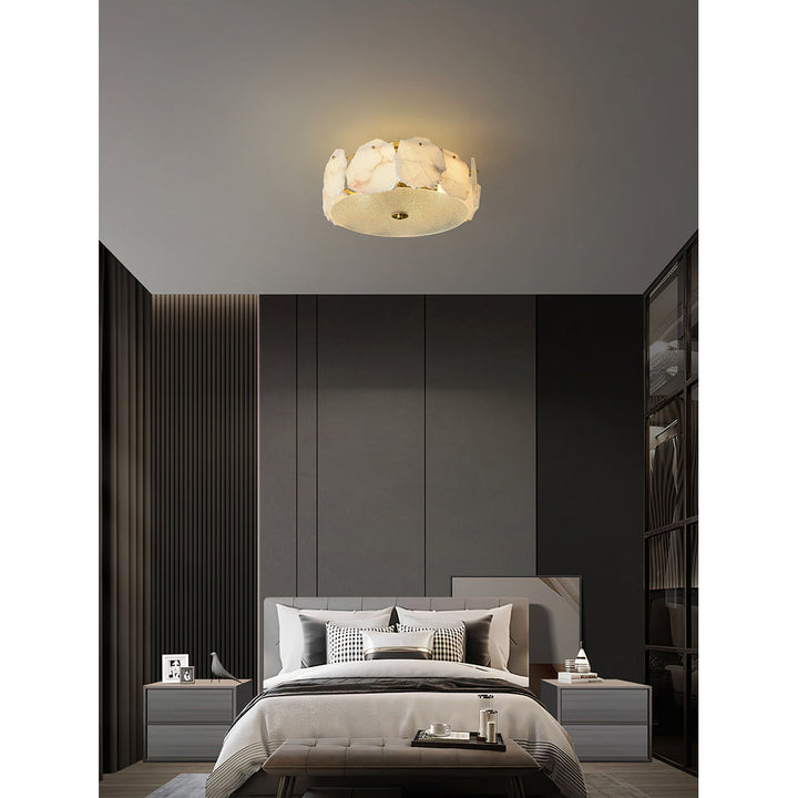 Zoruvys Sophistiqué Disque Plat Albâtre Verre Plafonnier - Neutralighting