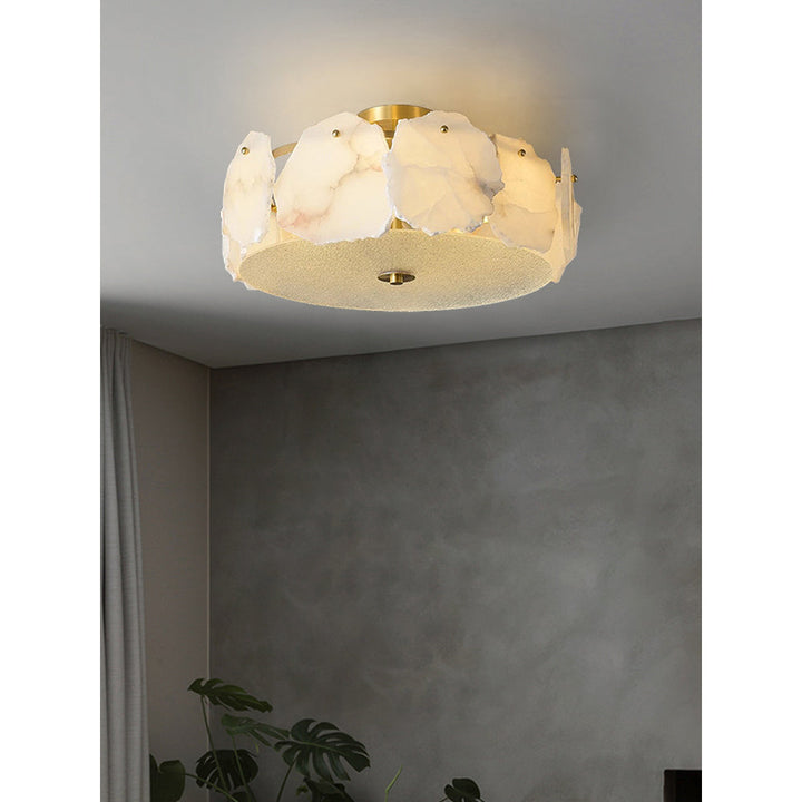 Zoruvys Sophistiqué Disque Plat Albâtre Verre Plafonnier - Neutralighting