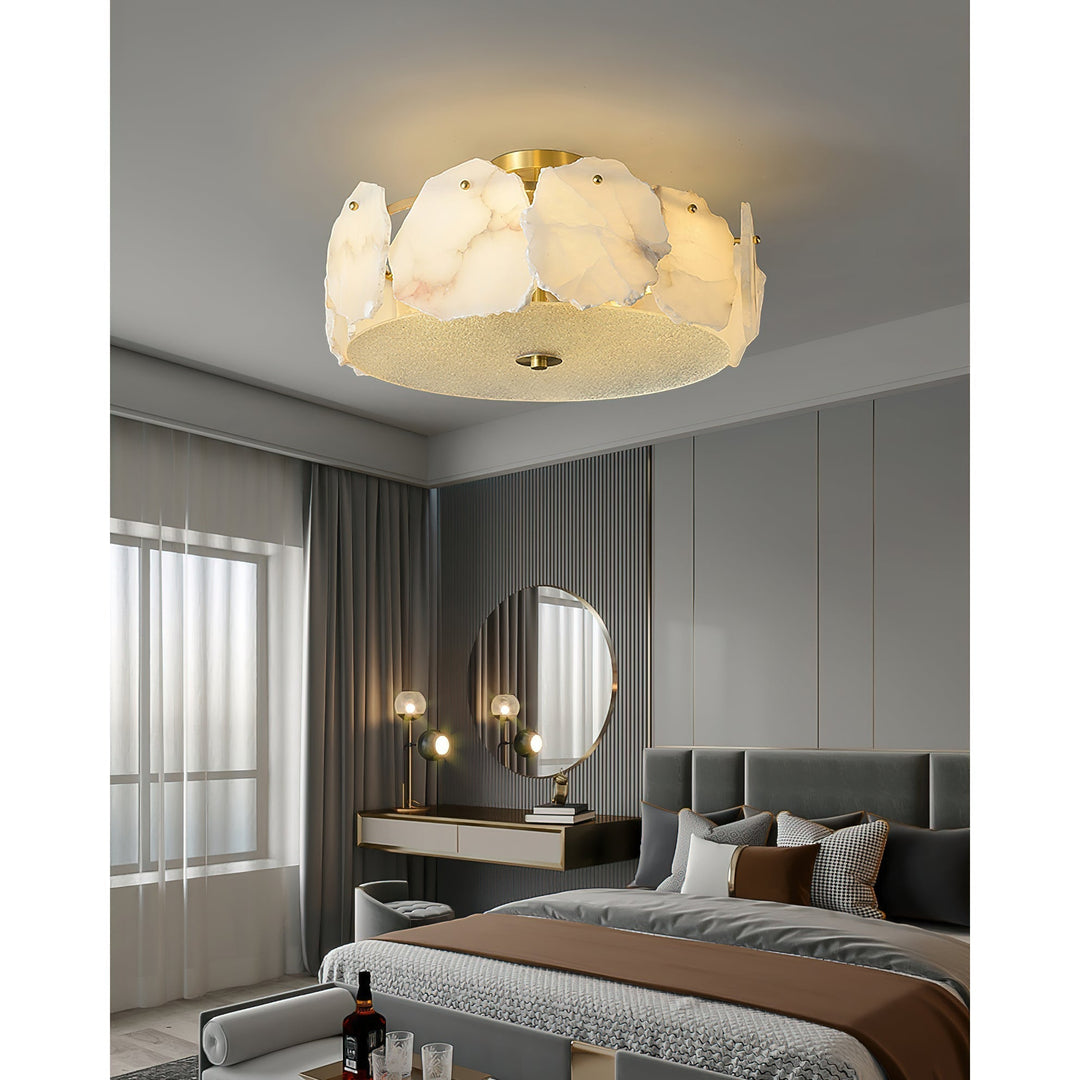 Zoruvys Sophistiqué Disque Plat Albâtre Verre Plafonnier - Neutralighting
