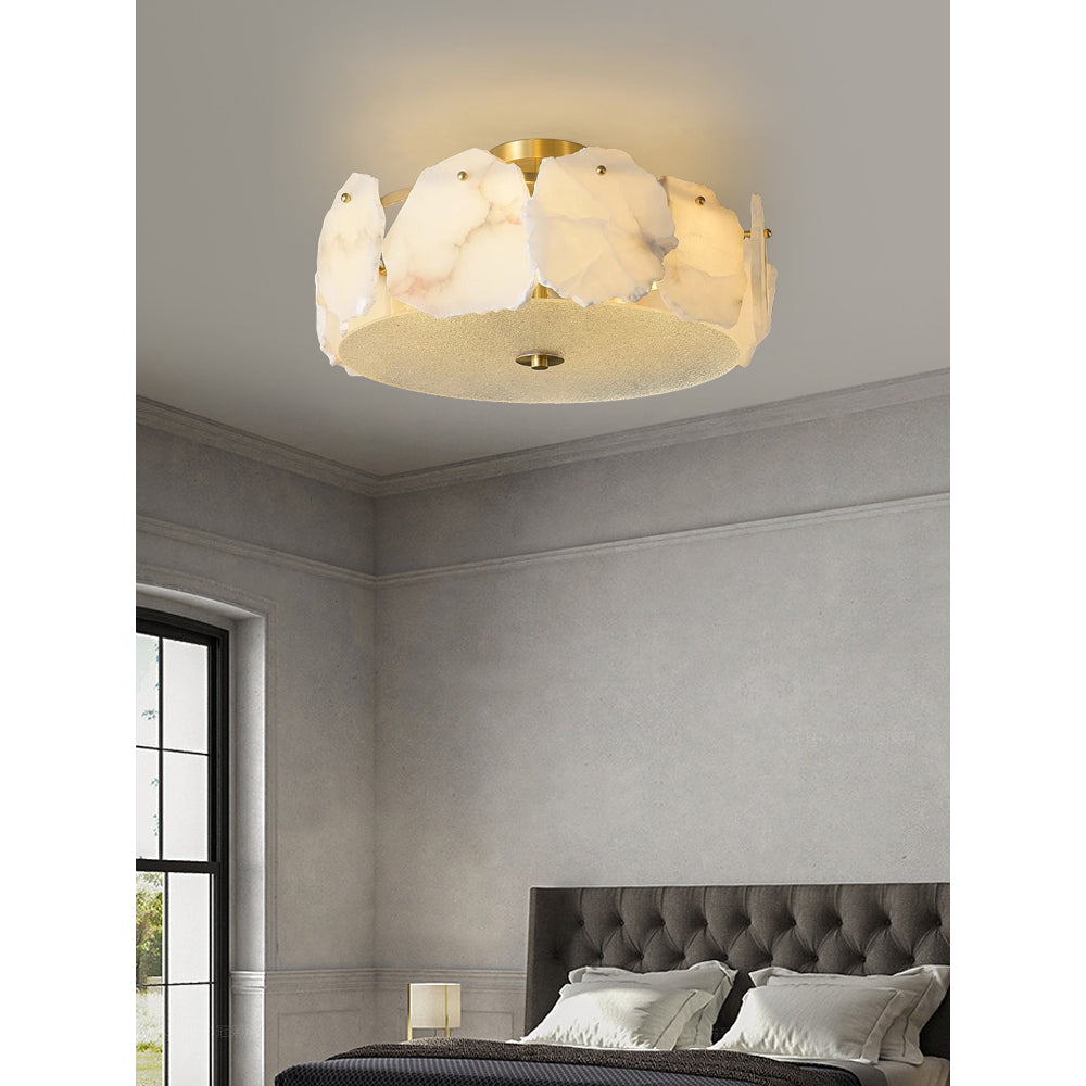 Zoruvys Sophistiqué Disque Plat Albâtre Verre Plafonnier - Neutralighting