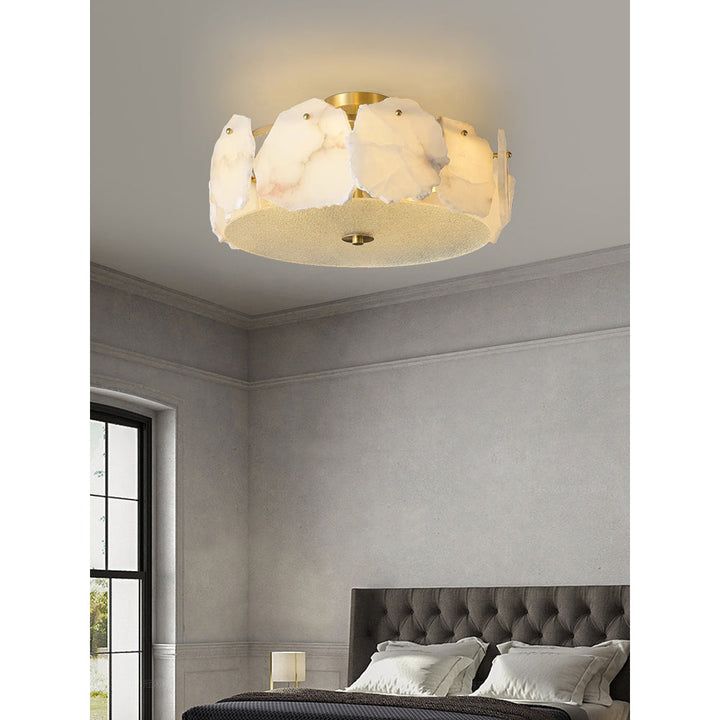 Zoruvys Sophistiqué Disque Plat Albâtre Verre Plafonnier - Neutralighting