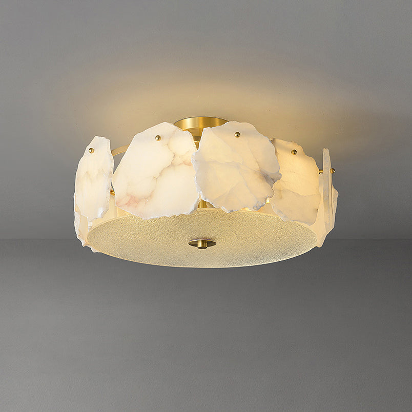 Zoruvys Sophistiqué Disque Plat Albâtre Verre Plafonnier - Neutralighting