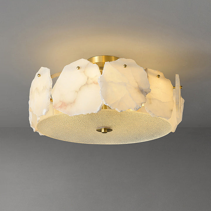 Zoruvys Sophistiqué Disque Plat Albâtre Verre Plafonnier - Neutralighting