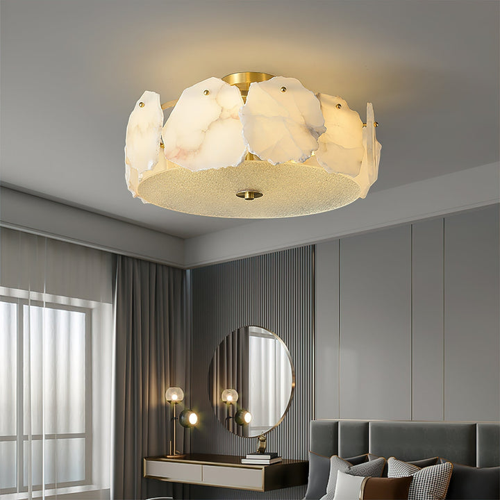 Zoruvys Sophistiqué Disque Plat Albâtre Verre Plafonnier - Neutralighting