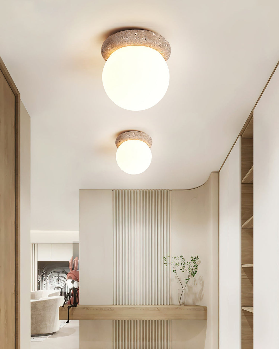 Colaeiel Disque-Globe Travertin Plafonnier - Neutralighting