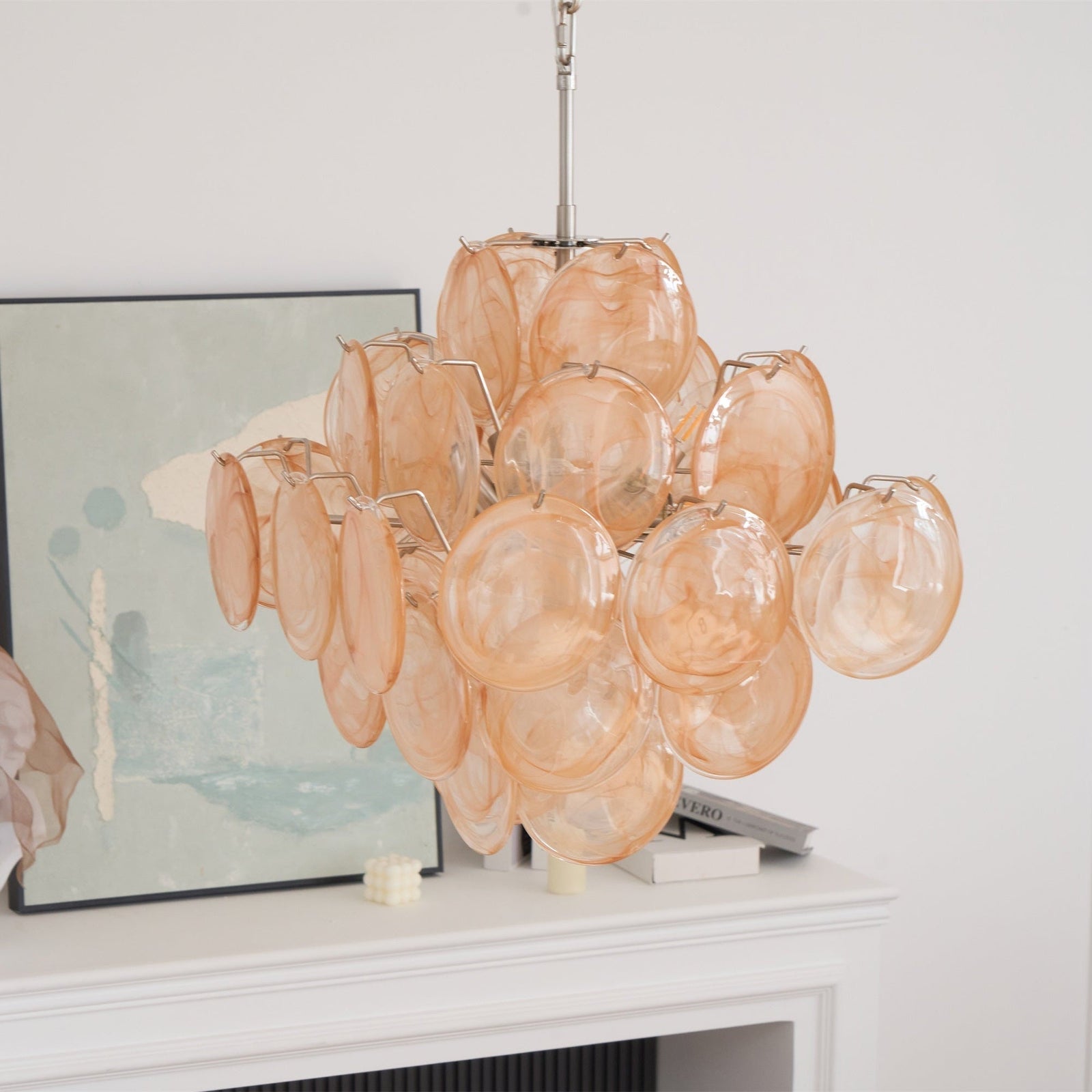 Aurora Lustre Abricot Murano Verre Disque Superposé Artistique - Neutralighting