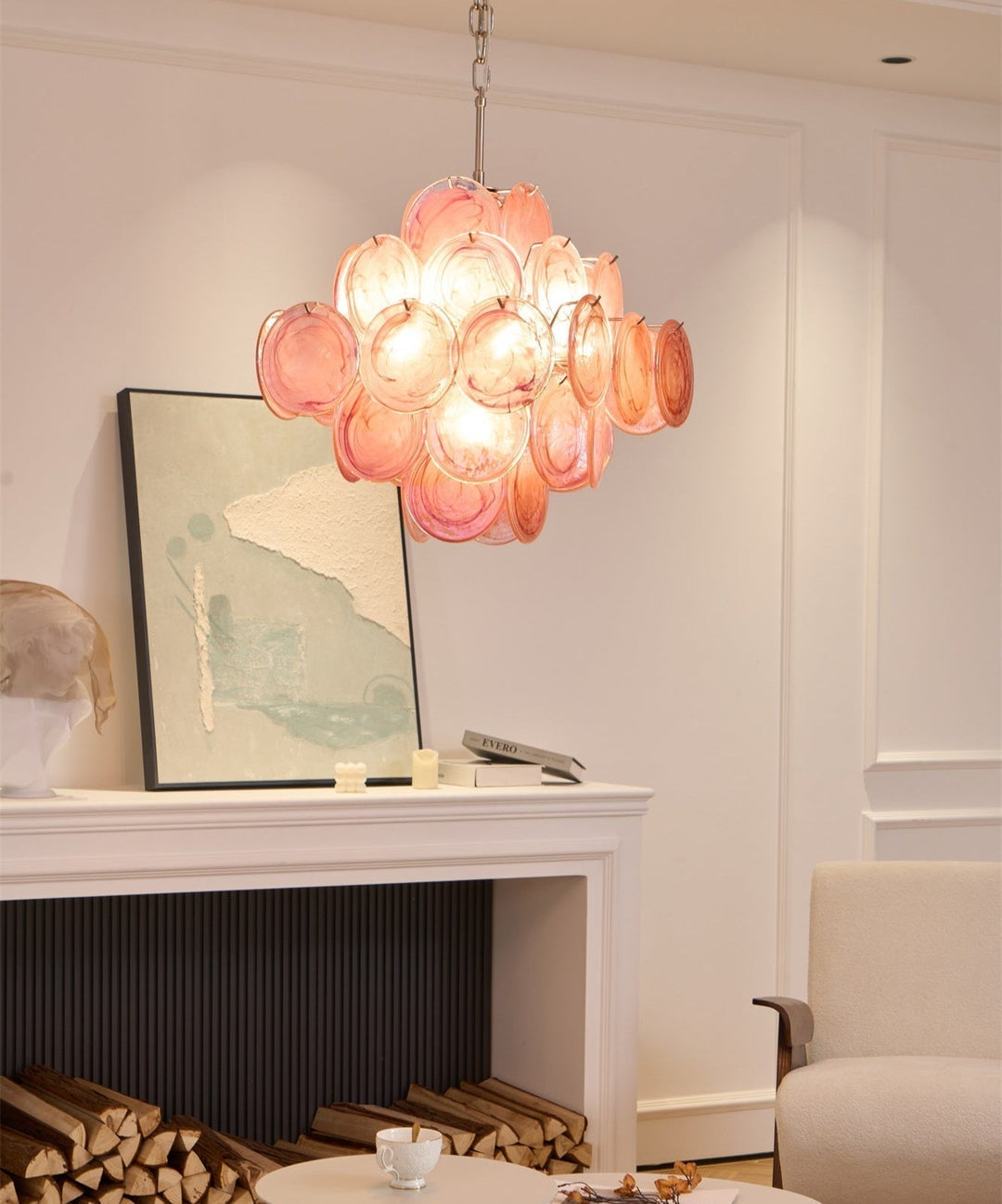 Aurora Lustre Rose Verre Disque Superposé Romantique - Neutralighting