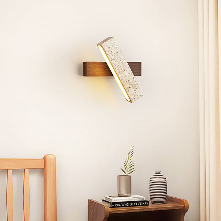 Ostruvyo Moderne Minimaliste Linéaire Noyer Travertin Applique Murale - Neutralighting
