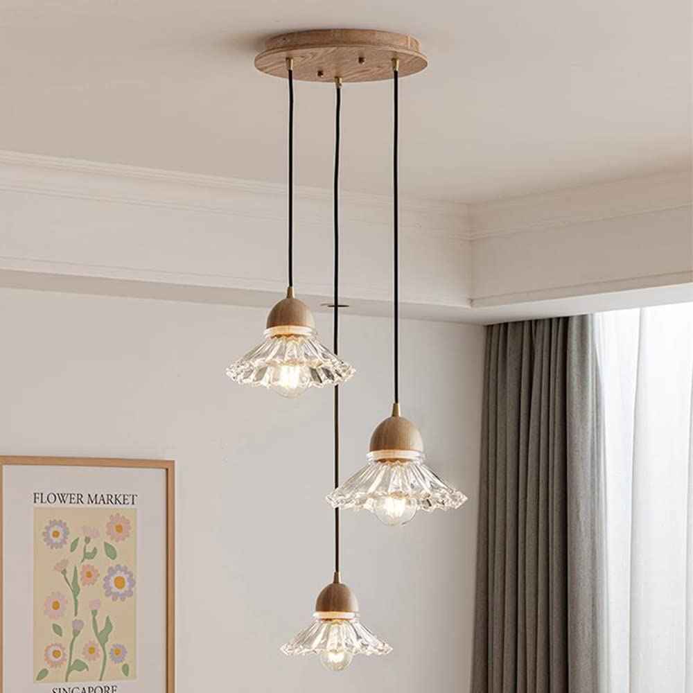 Valentina Rétro LED Suspension Bois Verre Salon/Chambre À Coucher - Neutralighting