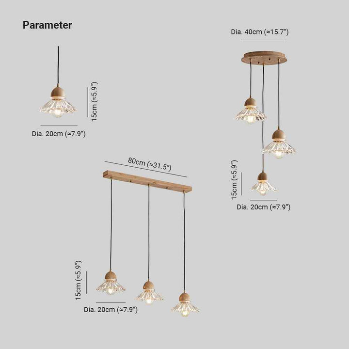 Valentina Rétro LED Suspension Bois Verre Salon/Chambre À Coucher - Neutralighting