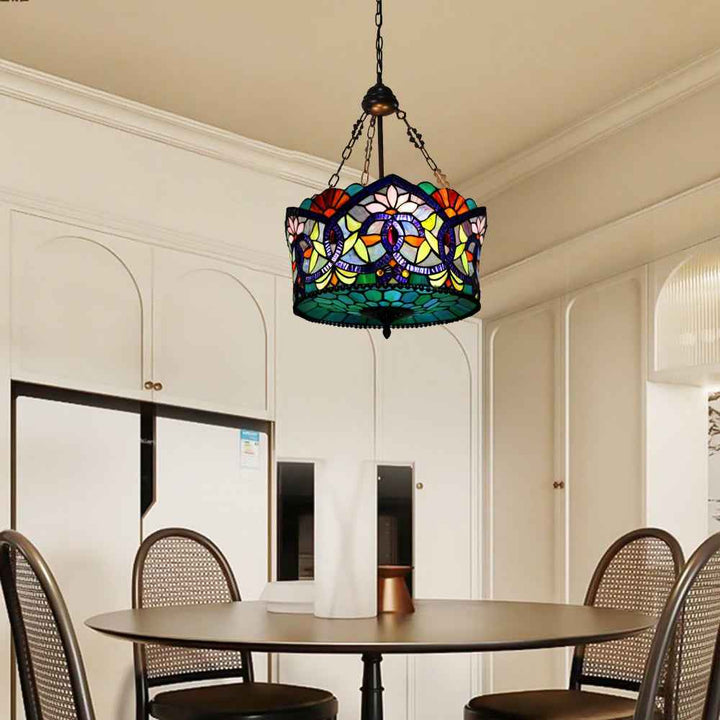 Tiffany Vintage Fleur LED Suspension Tachée Verre Métal Bar - Neutralighting