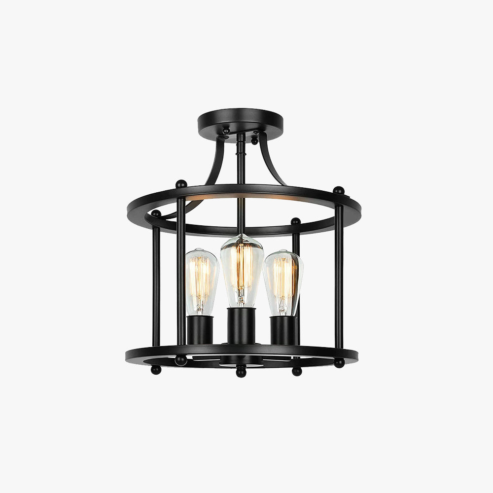 Silva Plafonnier Lanterne Industriel, Métal/Verre, Noir, Salon - Neutralighting