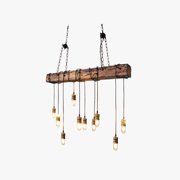 Epoch Industrie LED Suspension Linénaire Brun Bois Métal Verre Salle à Manger - Neutralighting