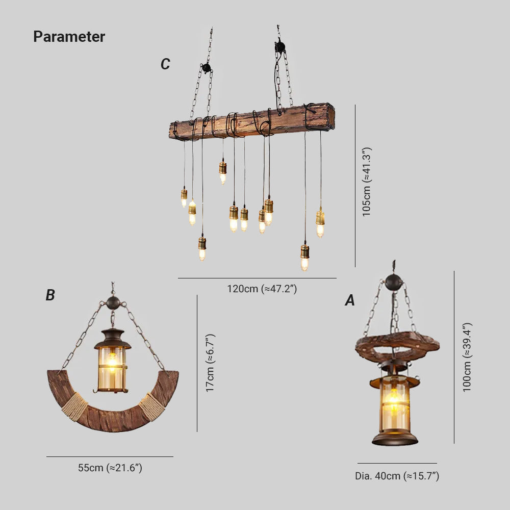 Epoch Industrie LED Suspension Linénaire Brun Bois Métal Verre Salle à Manger Epoch