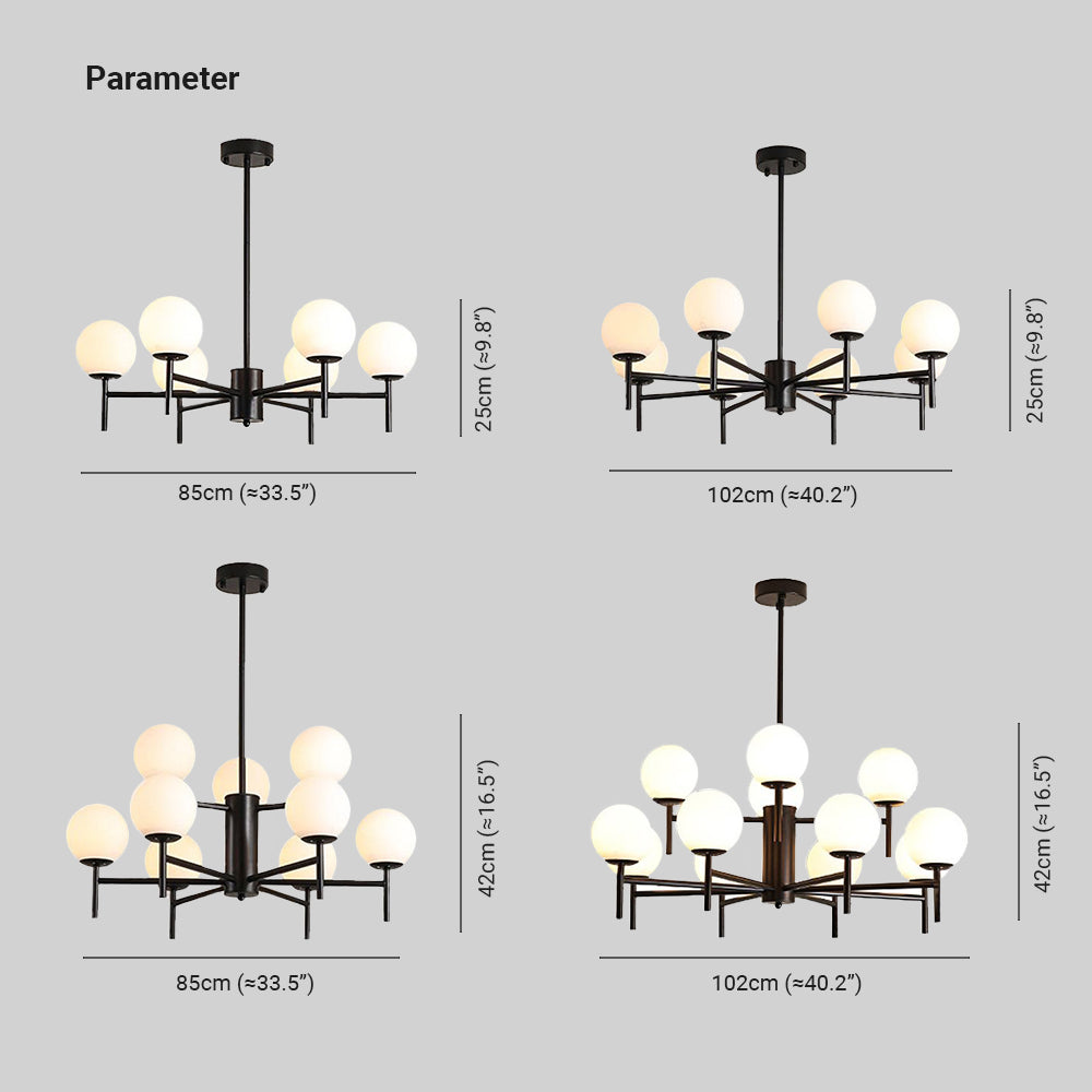 Valentina Bulle Moderne LED Lustre Noir/Doré Métal/Verre Chambre à Coucher - Neutralighting
