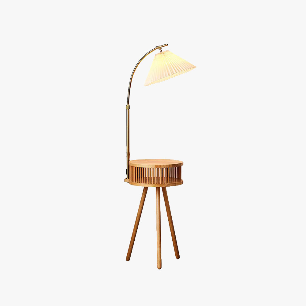 Muto Lampadaire Plissé Vintage, Métal/Tissu, Bois/Noyer, Salon - Neutralighting