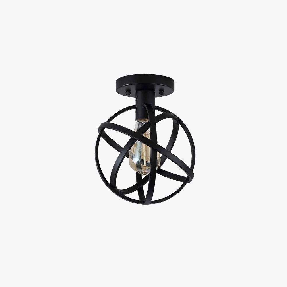 Arisha Plafonnier Globe Vintage, Métal, Noir, Balcon - Neutralighting