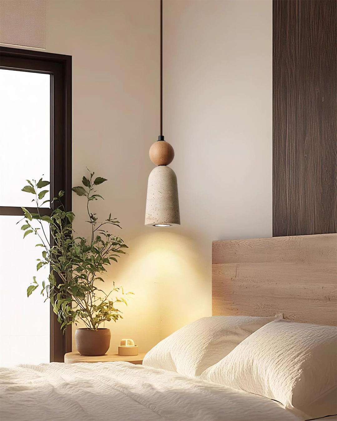 Bellaro Suspension Travertin et Bois - Neutralighting