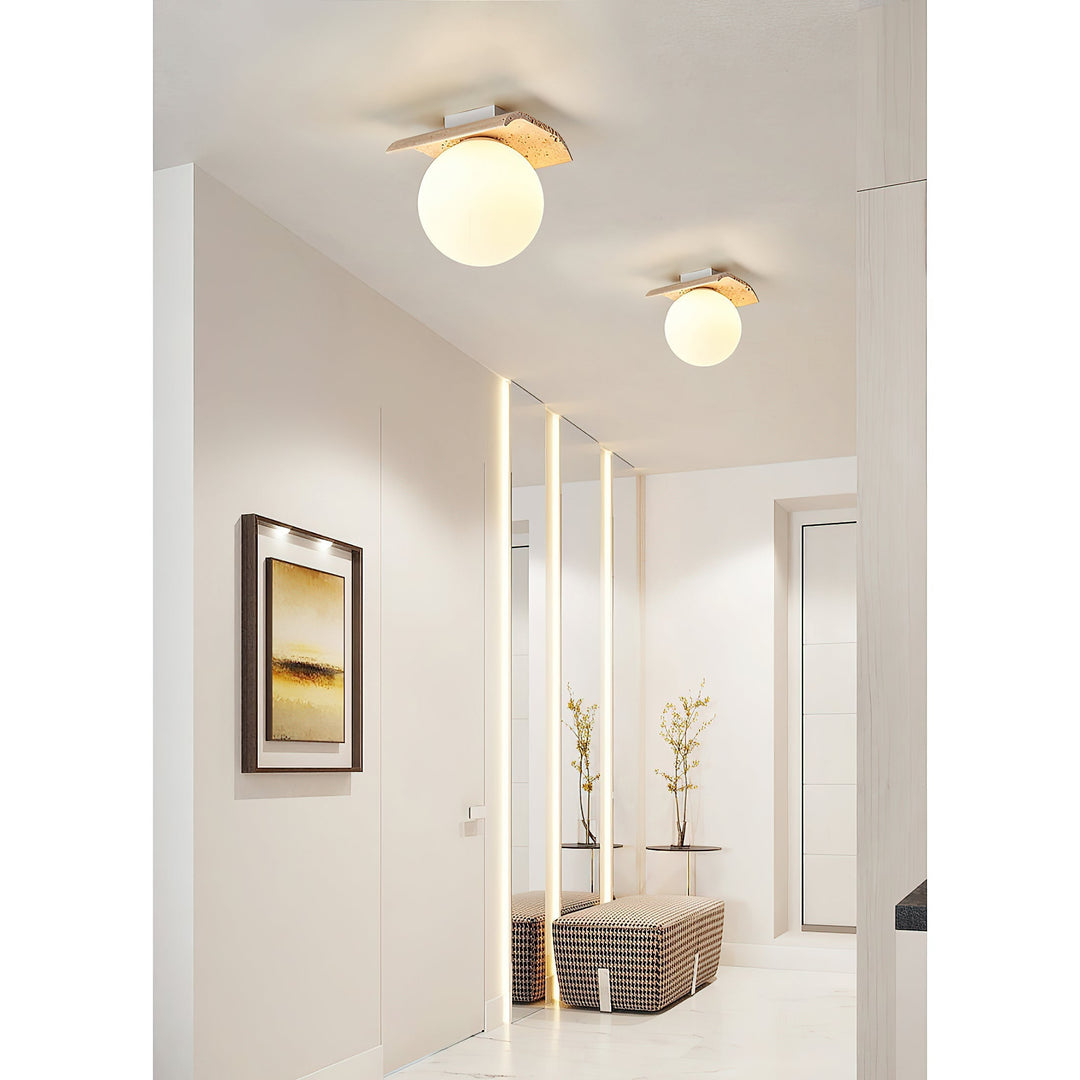 Bianca Globe Moderne Minimaliste Travertin Verre Plafonnier - Neutralighting