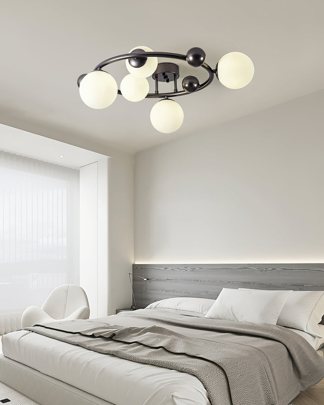 Keden Plafonnier Noir avec Abat-jour en Verre Dépoli Orbital - Neutralighting