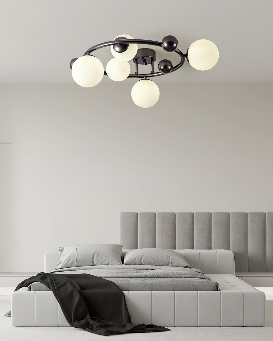 Keden Plafonnier Noir avec Abat-jour en Verre Dépoli Orbital - Neutralighting