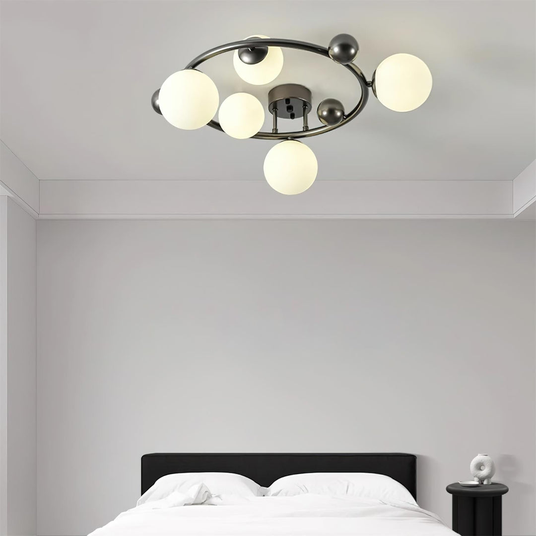 Keden Plafonnier Noir avec Abat-jour en Verre Dépoli Orbital - Neutralighting