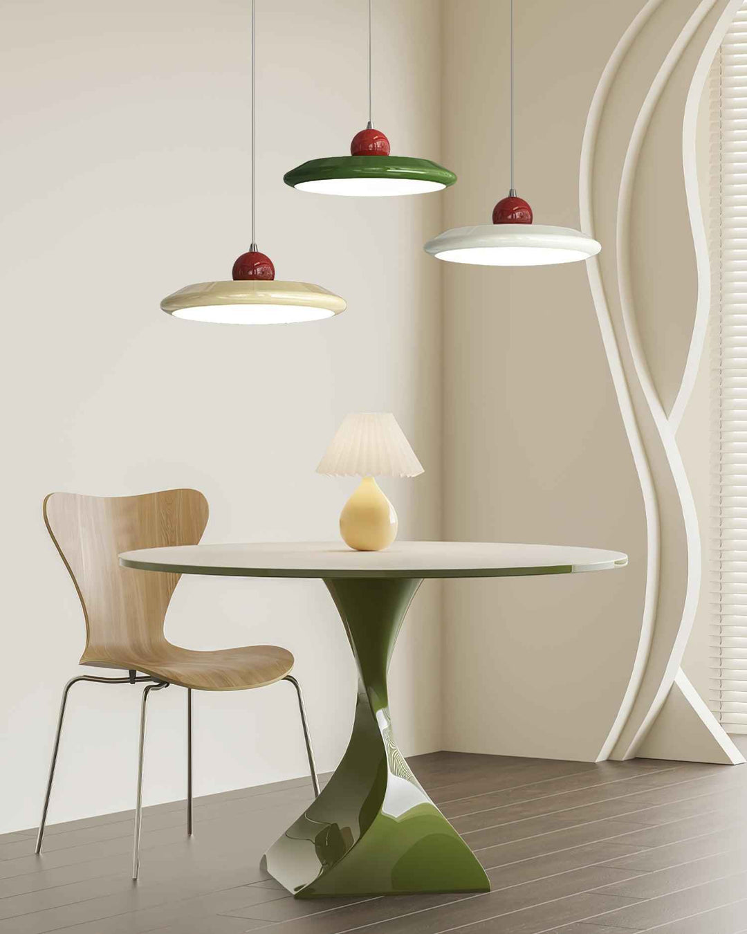 Lustra Lampe Pendante Disque Acrylique Blanc Bord Vert Rouge Audacieux - Neutralighting