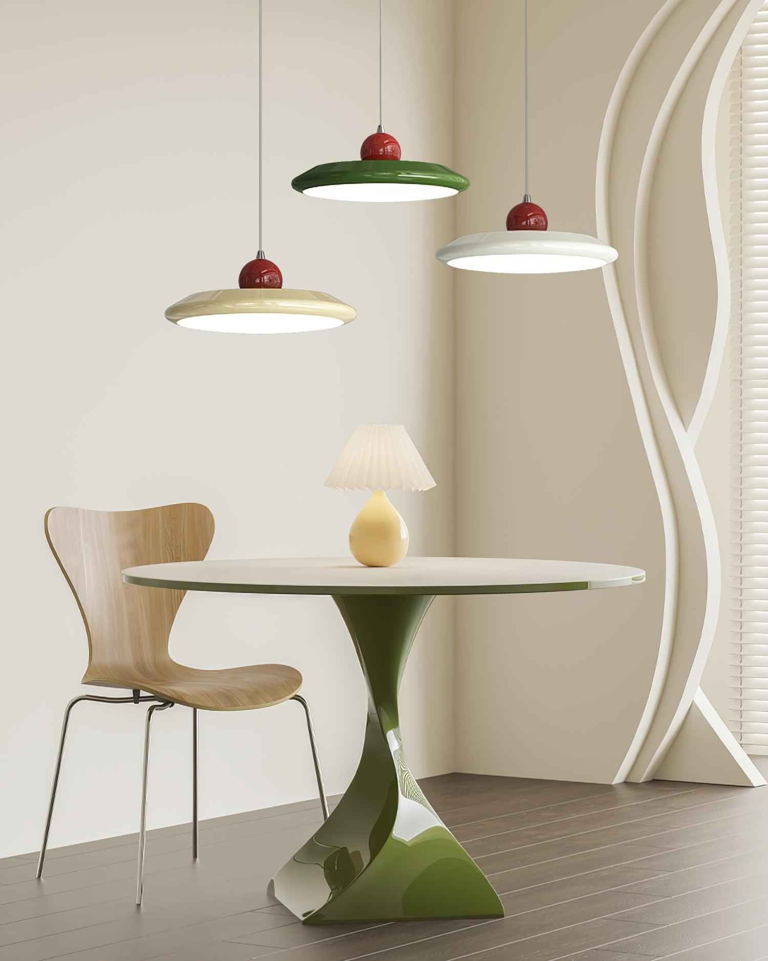 Lustra Lampe Pendante Disque Acrylique Blanc Bord Vert Rouge Audacieux - Neutralighting