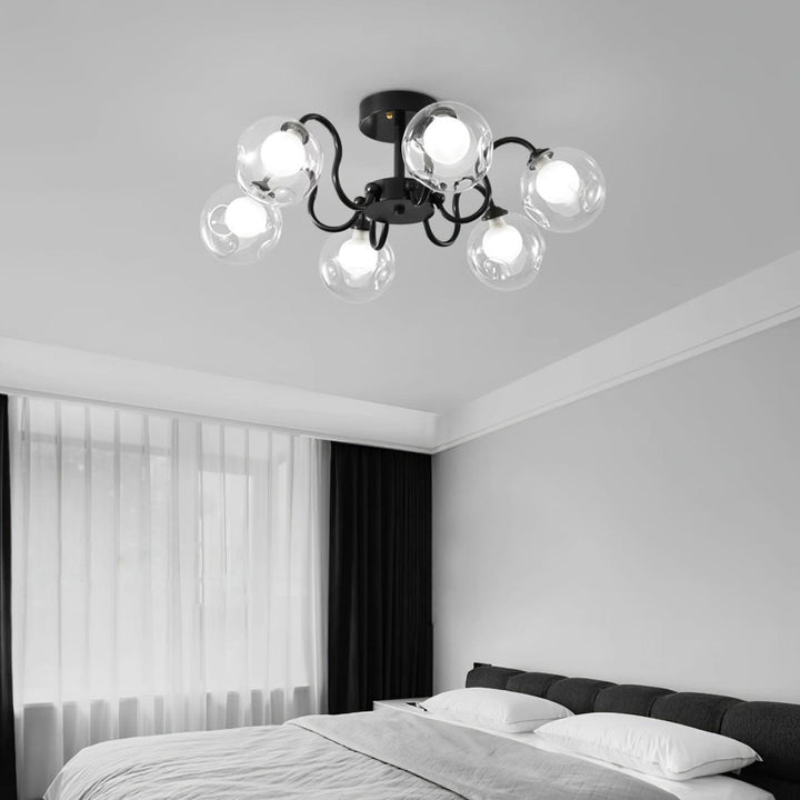 Orb Lustre Plafonnier Verre Globe Fleur Cadre Noir - Neutralighting
