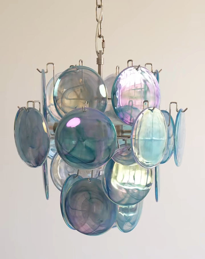 Aurora Chandelier en Verre de Murano Bleu Disque Vintage - Neutralighting