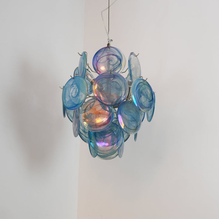 Aurora Chandelier en Verre de Murano Bleu Disque Vintage - Neutralighting