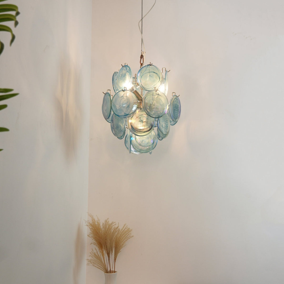 Aurora Chandelier en Verre de Murano Bleu Disque Vintage - Neutralighting