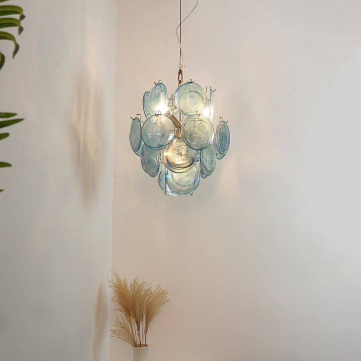 Aurora Chandelier en Verre de Murano Bleu Disque Vintage - Neutralighting