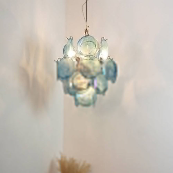 Aurora Chandelier en Verre de Murano Bleu Disque Vintage - Neutralighting