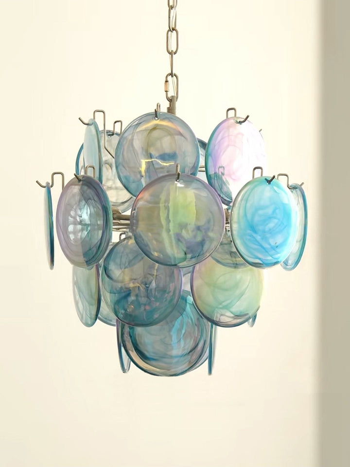 Aurora Chandelier en Verre de Murano Bleu Disque Vintage - Neutralighting