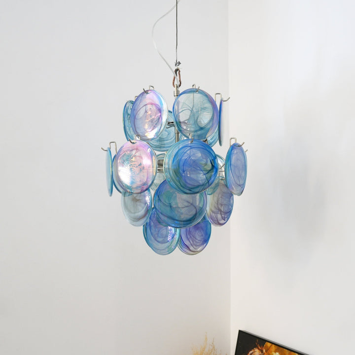 Aurora Chandelier en Verre de Murano Bleu Disque Vintage - Neutralighting