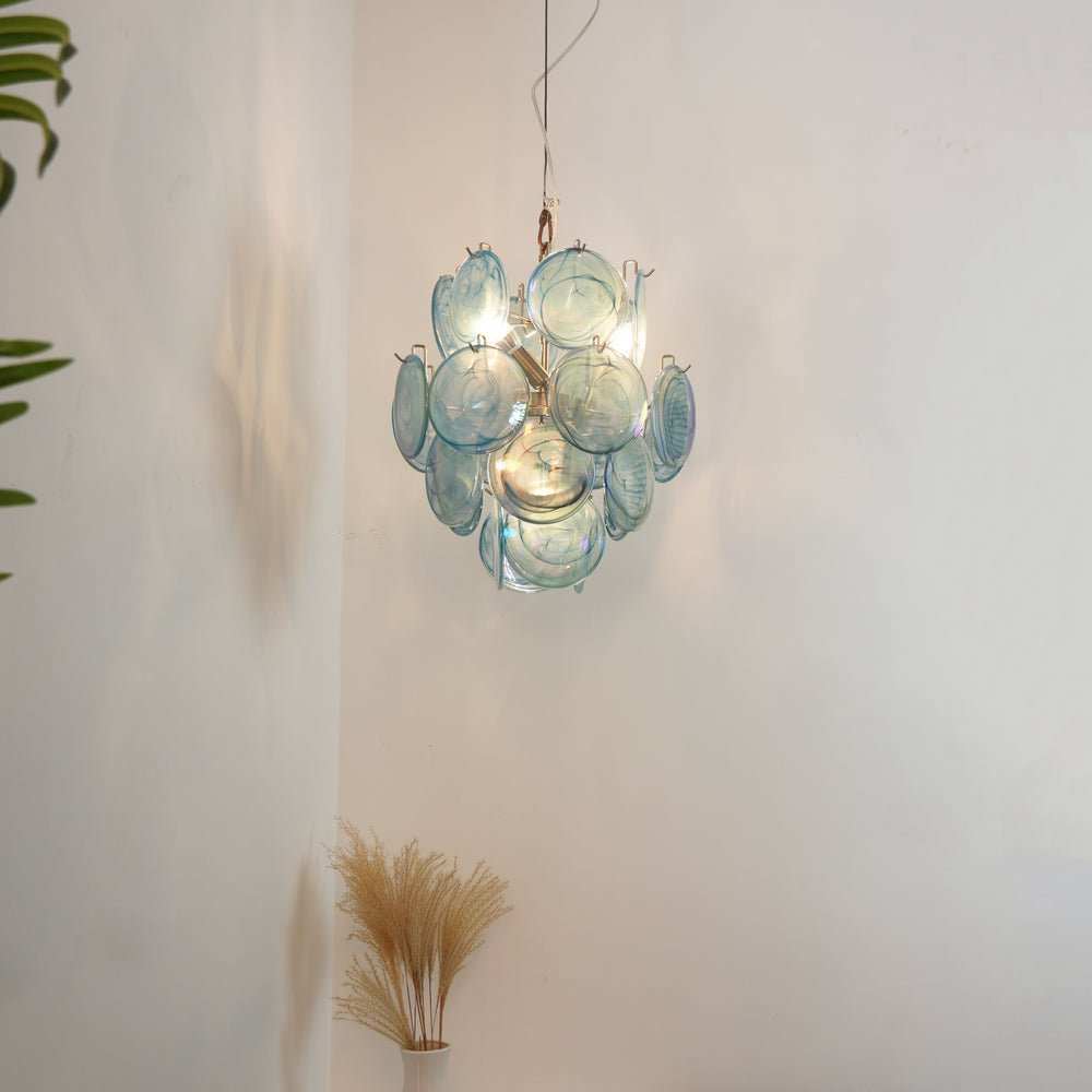 Aurora Chandelier en Verre de Murano Bleu Disque Vintage - Neutralighting
